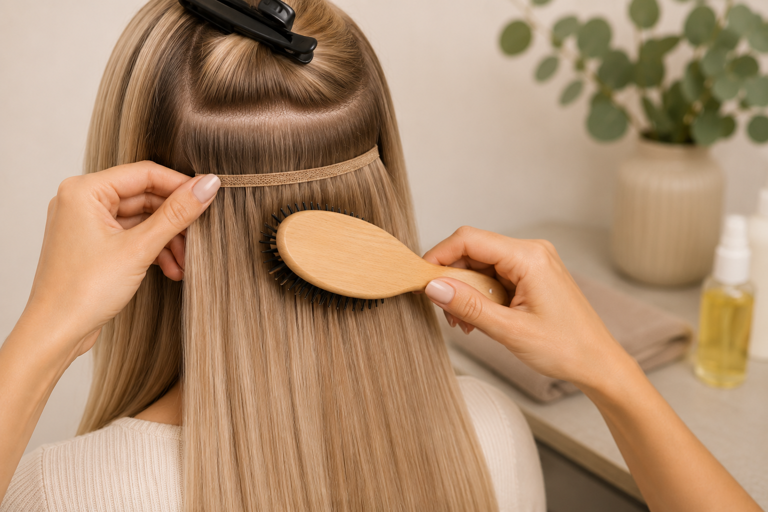 Tejphår kallas även tape hair extensions